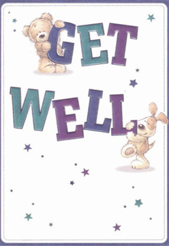 Radiating heartfelt care from the very heart of Greenwich, this beautifully illustrated get well card evokes the comfort found in favourite neighbourhood haunts and familiar faces. Nestled amidst an airy cream canvas, a charming teddy bear perches atop the jubilant 'GET,' while a bouncing puppy wiggles below the bold 'WELL'-their lively poses and expressive features suggesting the warmth of a friendly visit. In swirling shades of teal and purple, the oversized letters anchor the composition, their playful energy mirrored in the scattering of starbursts that twinkle across the background. The meticulous detail-strengthened by the plush bear's textured fur and the floppy-eared puppy's inviting softness-invites a sense of closeness and affection, much like the feeling of receiving a hand-arranged bouquet from a Greenwich florist near the bustling market. There's an infusion of magic here; every element is thoughtfully placed, echoing the spirit of the local community. Whether paired with a bouquet or sent on its own, this card delivers a message that is as radiant as the hope-filled skies over the Thames at dusk-a perfect gesture for sending comfort, lightness, and genuine encouragement to a loved one on the mend.