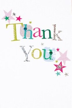 Radiating the cheer and neighborly spirit of southeast London, this thank you card embodies delight with a tapestry of vibrant shades and whimsical textures, making it feel at home whether nestled beside bouquets in a Greenwich flat or presented after community events in Westcombe Park. The front proudly declares 'Thank You' in hand-stitched letters-each individual character boasting a patchwork of bold colors and intricate patterns in lime, fuchsia, and sky blue, with accents of silver that catch daylight like the surface of the Thames. Some letters sparkle with tiny polka dots or hint at embroidery, lending the impression of Greenwich's local craft and artisan heritage. Sprinkled liberally across the margins are playful stars in magenta, teal, and hints of gold, sprinkled like confetti after a joyous celebration in the park. The immaculate white background enhances the vibrancy of each stroke and pattern, much like a fragrant bouquet brought straight from the market to your door. The card's tactile print and moments of glitter offer a sense of bespoke craftsmanship, echoing the thoughtful artistry found at Flowers Greenwich. One can easily picture this card accompanying vibrant blooms delivered around Royal Hill, extending genuine thanks and elevating every gesture. Altogether, it's a cheerful, sincere embodiment of gratitude, exuding the same warmth you'd expect from a neighbor's wave across the garden fence.